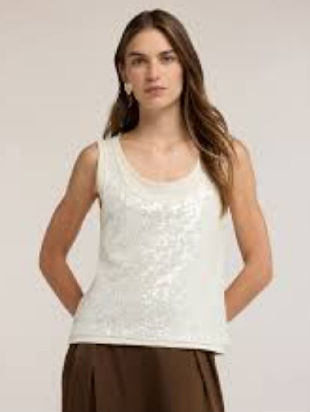 Eggshell/Cream/Off White Sequin Scoop Neck Tank Top XL